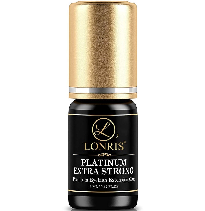 LONRIS 8-9 Weeks Retention/Volume Eyelash Extension Glue/Platinum Extra Strong LONRIS Lash / 0.5-1 Sec Drying time/Maximum Bonding/Semi-Permanent Extensions Supplies/Professional Use Black Adhesive (5 ML) - Image 1